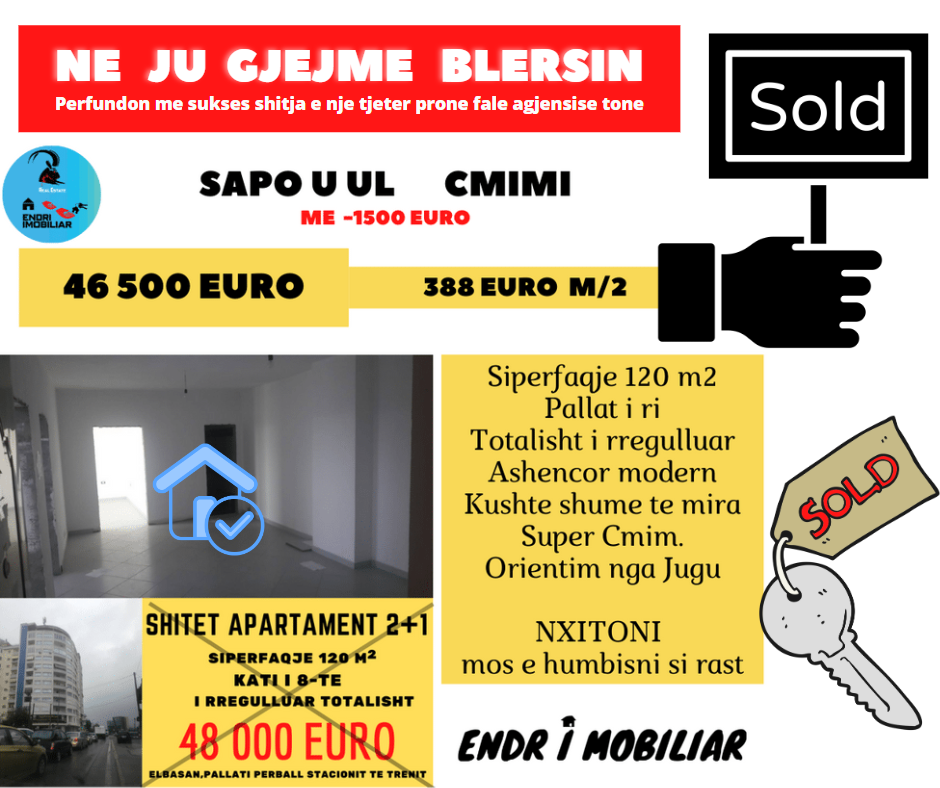 Shitet apartament 2+1 perball Stacionit te Trenit