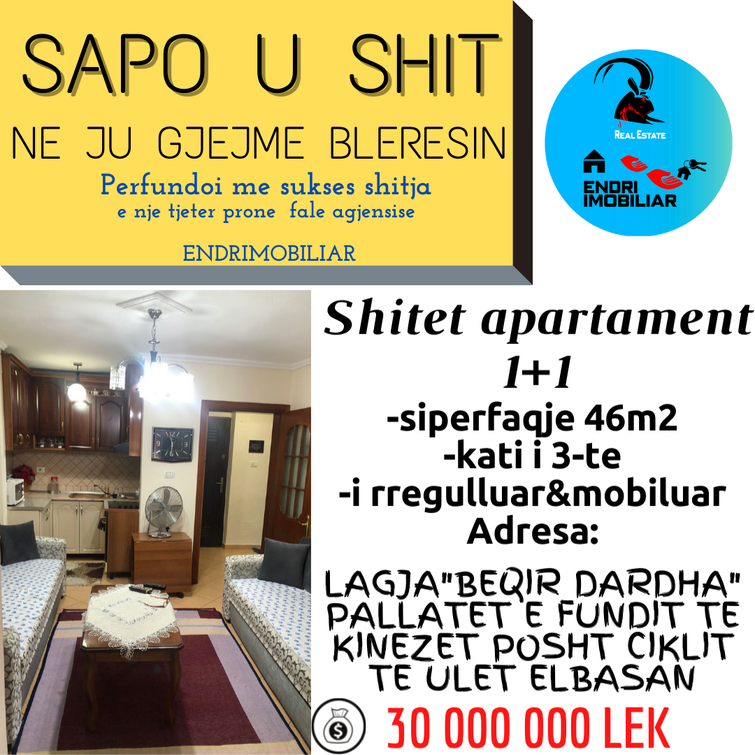 Shitet Apartament 1+1 kati i 3 te poshte Ciklit te ulet