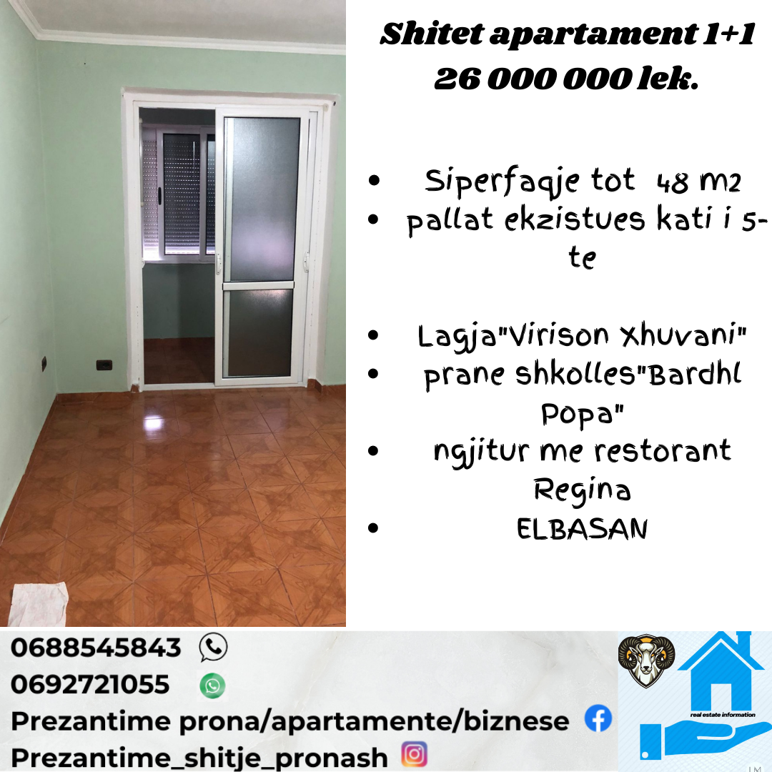 Shitet Apartament 1+1 prane restorant Regina